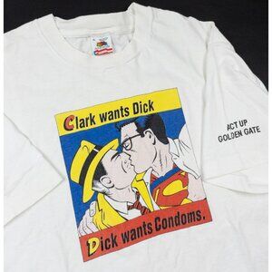Clark Wants Dick Vintage T-Shirt Mens XL Act Up Golden Gate Graphic Tee 90s USA